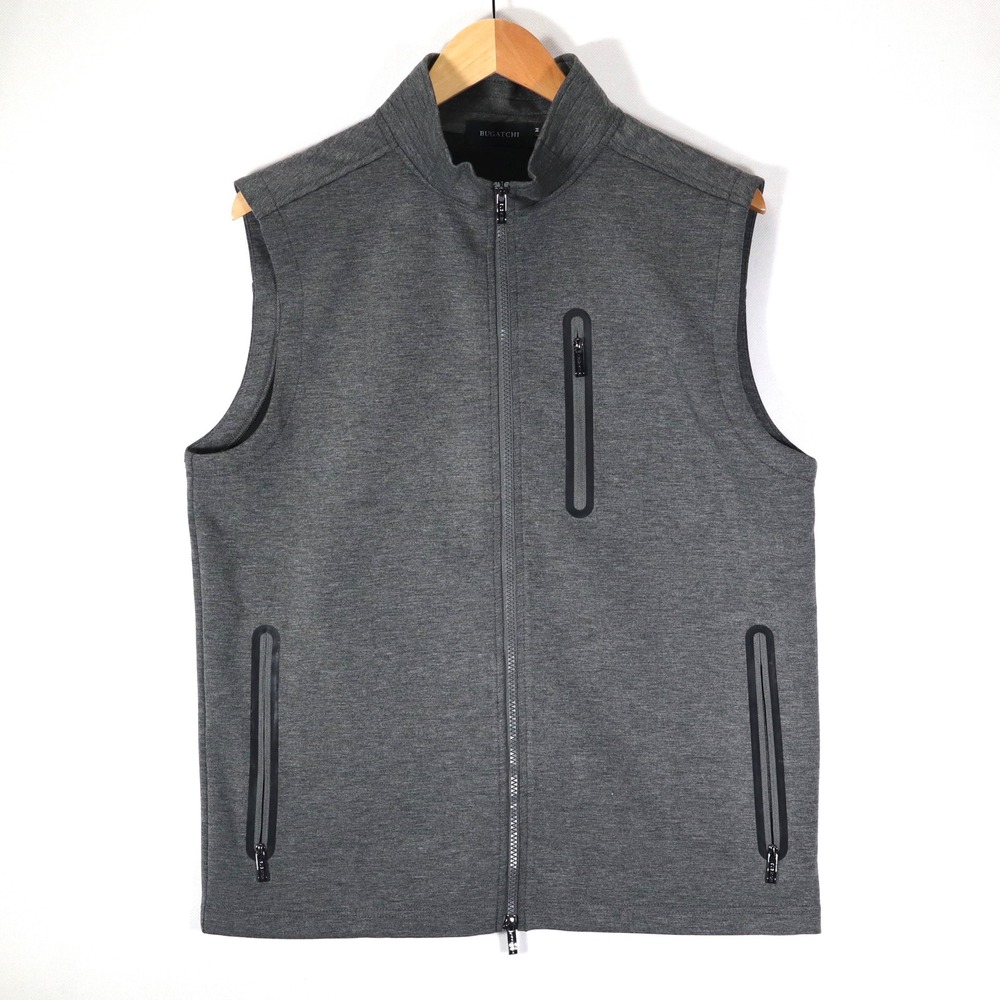 BUGATCHI Mens Medium Gray Full Zip Vest Anthracite Stretch Casual Layering